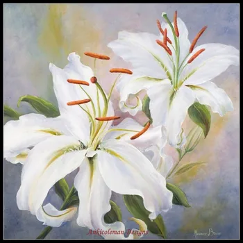 

Embroidery Counted Cross Stitch Kits Needlework - Crafts 14 ct DMC color DIY Arts Handmade Decor - White Lilies