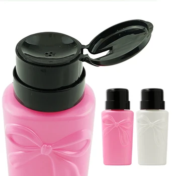 

200ML Pump Liquid Alcohol Press Empty Nail Polish Dispenser Bottles Remover Cleaner Make Up Refillable Container Pink White