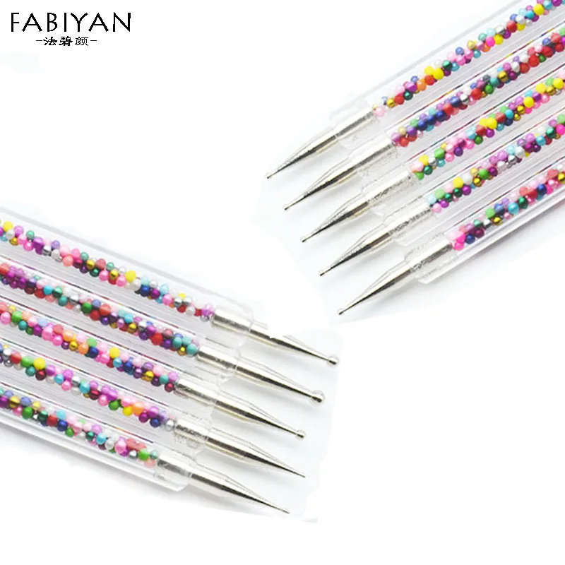 

5Pcs Set UV Gel Painting Drawing Nail Art Dot Point Dotting Pen Acrylic Caviar 2 Way Brush Salon Decorations Manicure Tools Kit