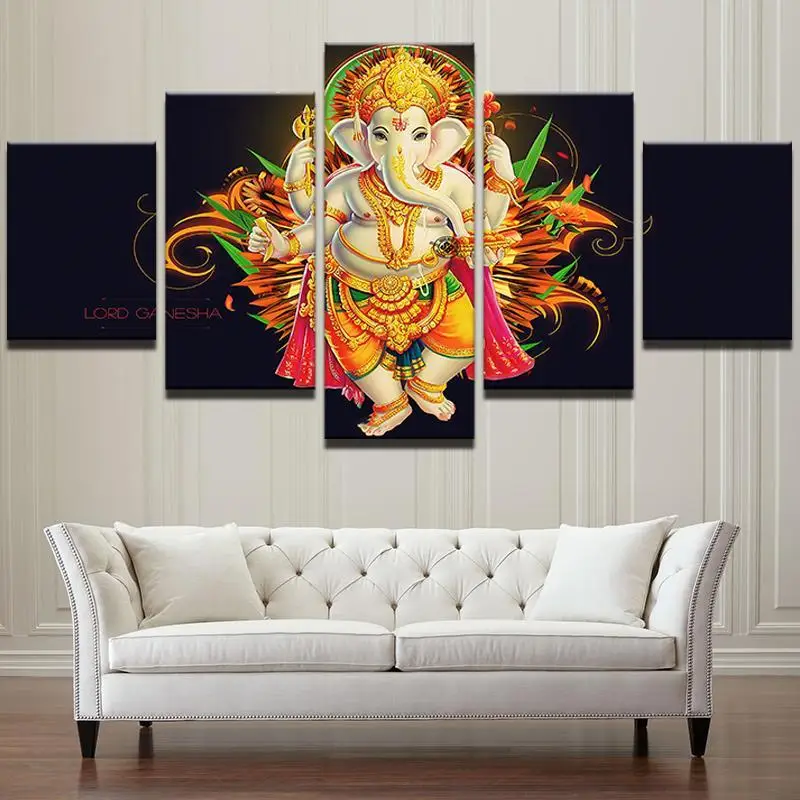 5 панелей EPIC GANESH ON BLACK Home Decor холст картины на холсте настенное искусство и печать