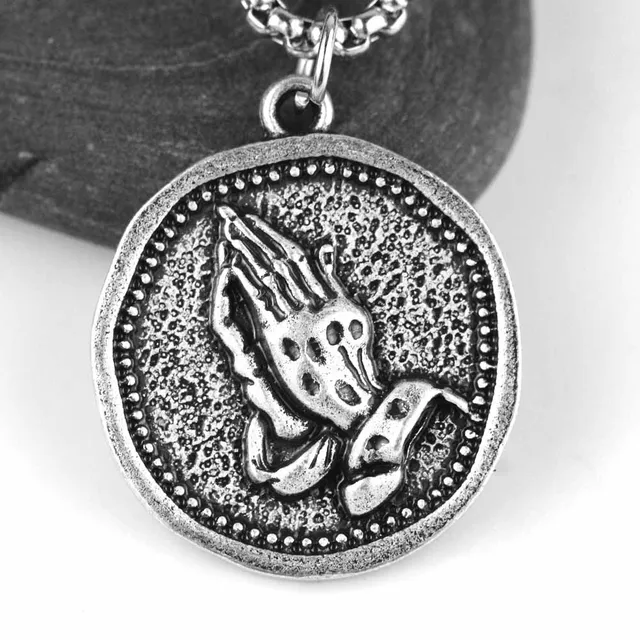 Catholic PRAYING HANDS Necklace Mans Medieval Religious Serenity