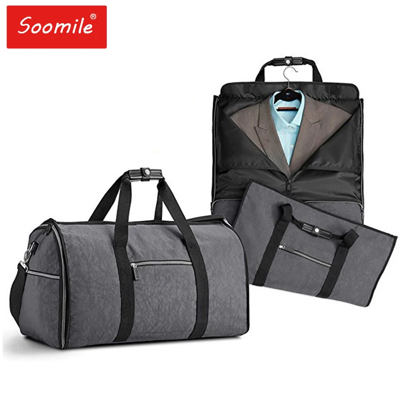 

Soomile 2018 new men duffle bag 2 in 1 Suit case travel bag big capacity Foldable luggage bag nylon travel tote Garment Bag