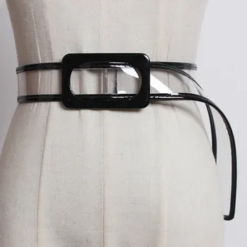 

[EWQ] New Fashion 2020 Summer Side Buckle Concave Shape Color High Quality All-match Transparent PVC Belts Women QD039
