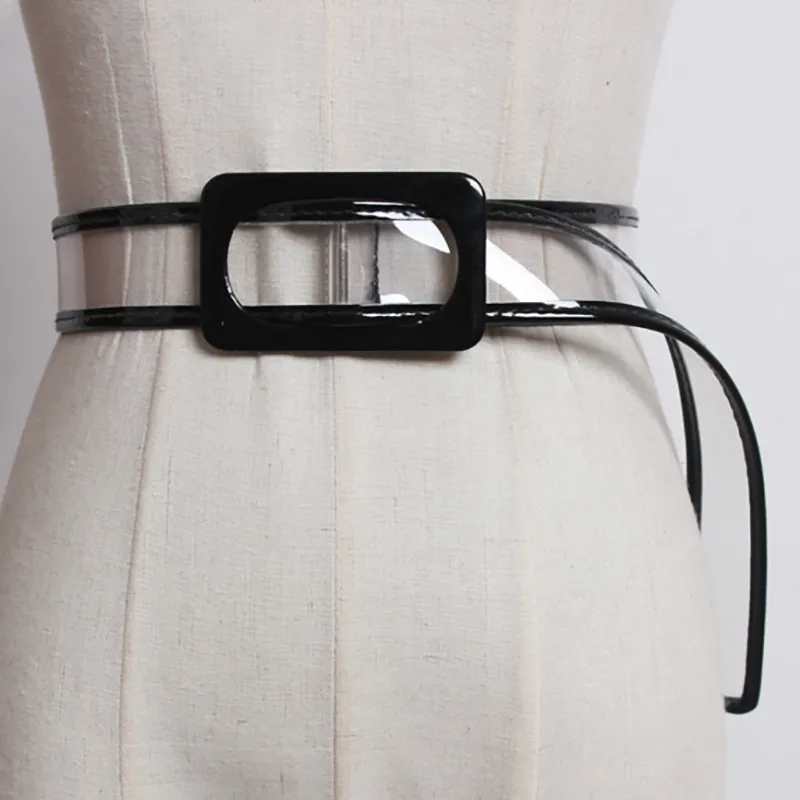

[EWQ] New Fashion 2019 Summer Side Buckle Concave Shape Color High Quality All-match Transparent PVC Belts Women QD039