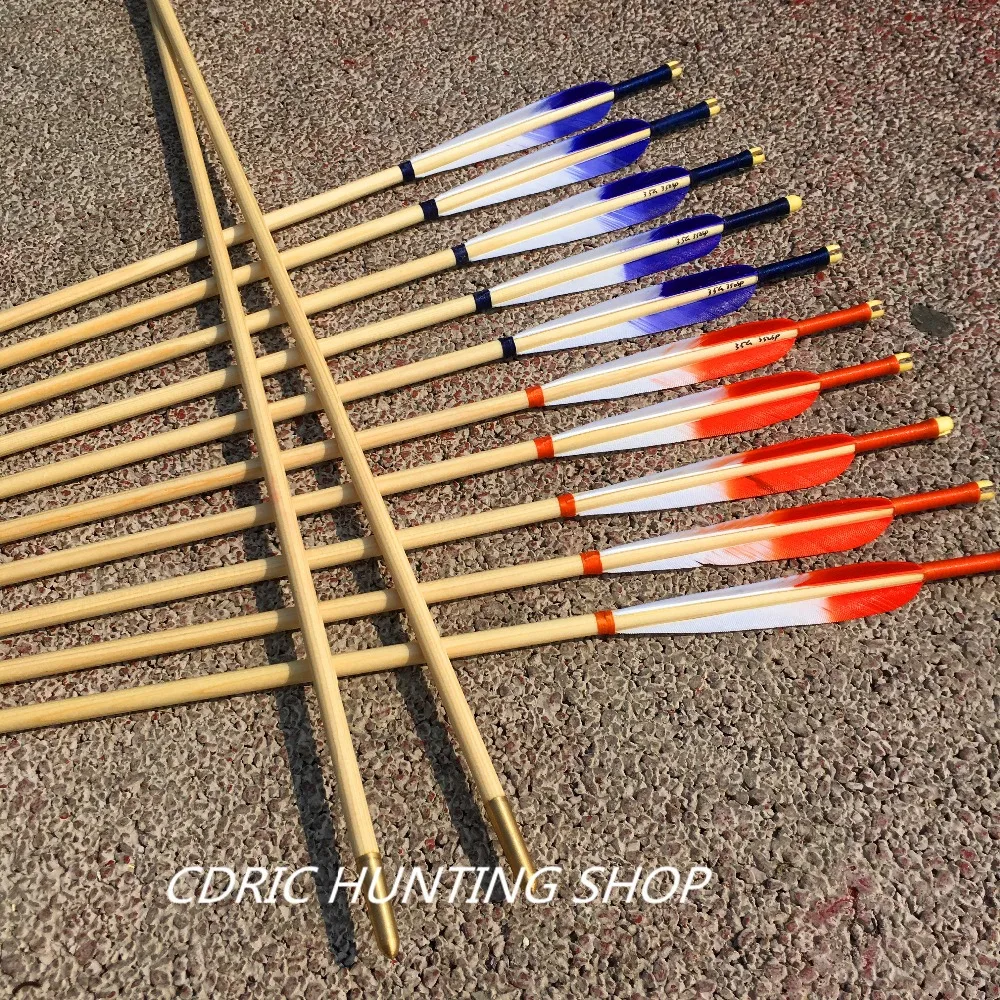 

12PK32" Handmade Archery Wooden Arrows Broadheads Turkey Feather For Longbow