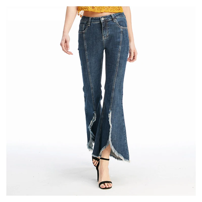 De Vaquero Vaqueros Para Pantalones Steelsir Pant Azul Pieles Animales recortado Mujeres Primavera Denim Cintura Alta Caliente Pierna Nueva Venta Bifurcada 2018 Más Amplia Rw4qxRzaWP