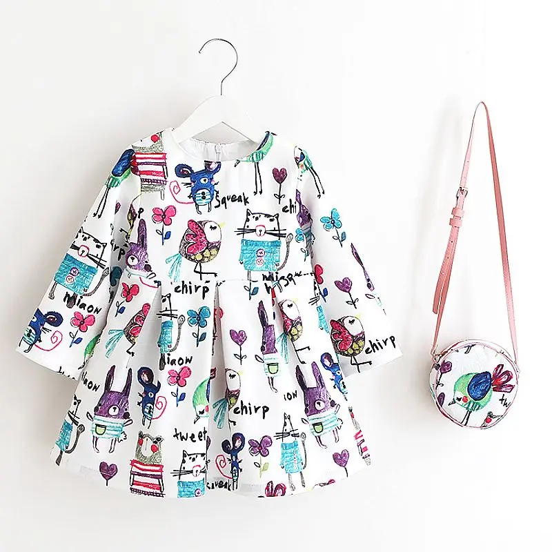 Online Vestido para niñas con bolsa 2017 Vestidos de otoño para niños de marca para Niñas Ropa Floral para niños vestido de Navidad Vestidos de princesa