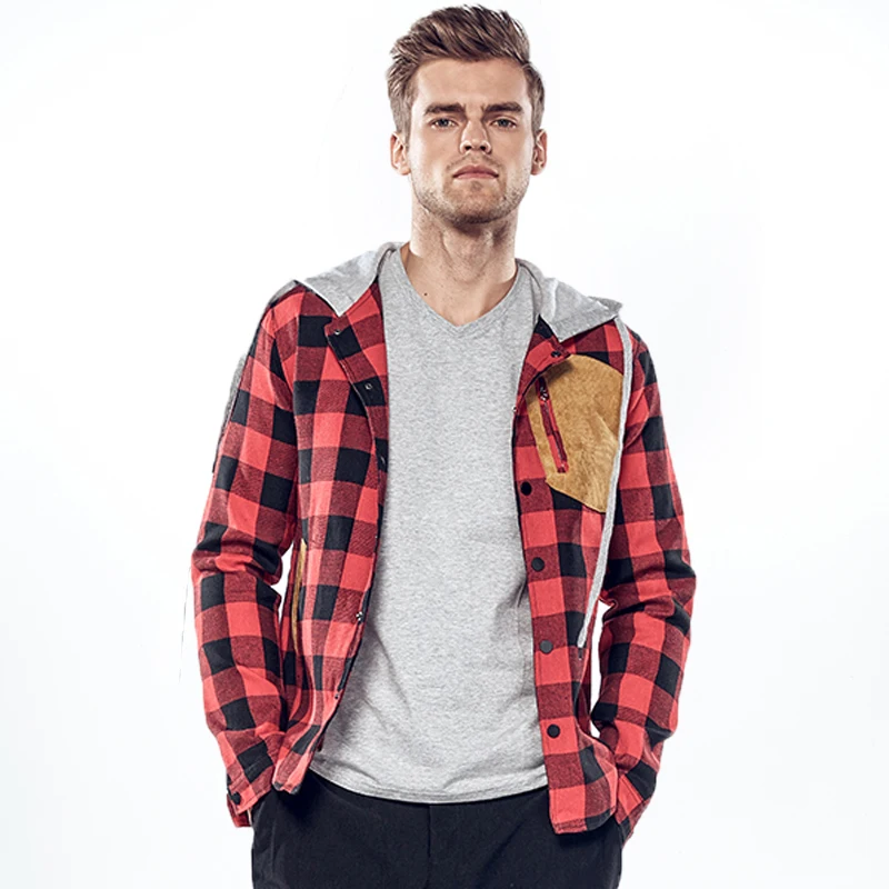 MIXCUBIC 2017 new Autumn England style plaid hooded jackets coats men casual slim Unique pocket 