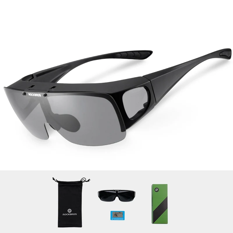 ROCKBROS, велосипедные поляризованные очки, анти-УФ, для спорта на открытом воздухе, велосипедные солнцезащитные очки, MTB, велосипедные очки для близорукости, очки, унисекс - Цвет: Черный