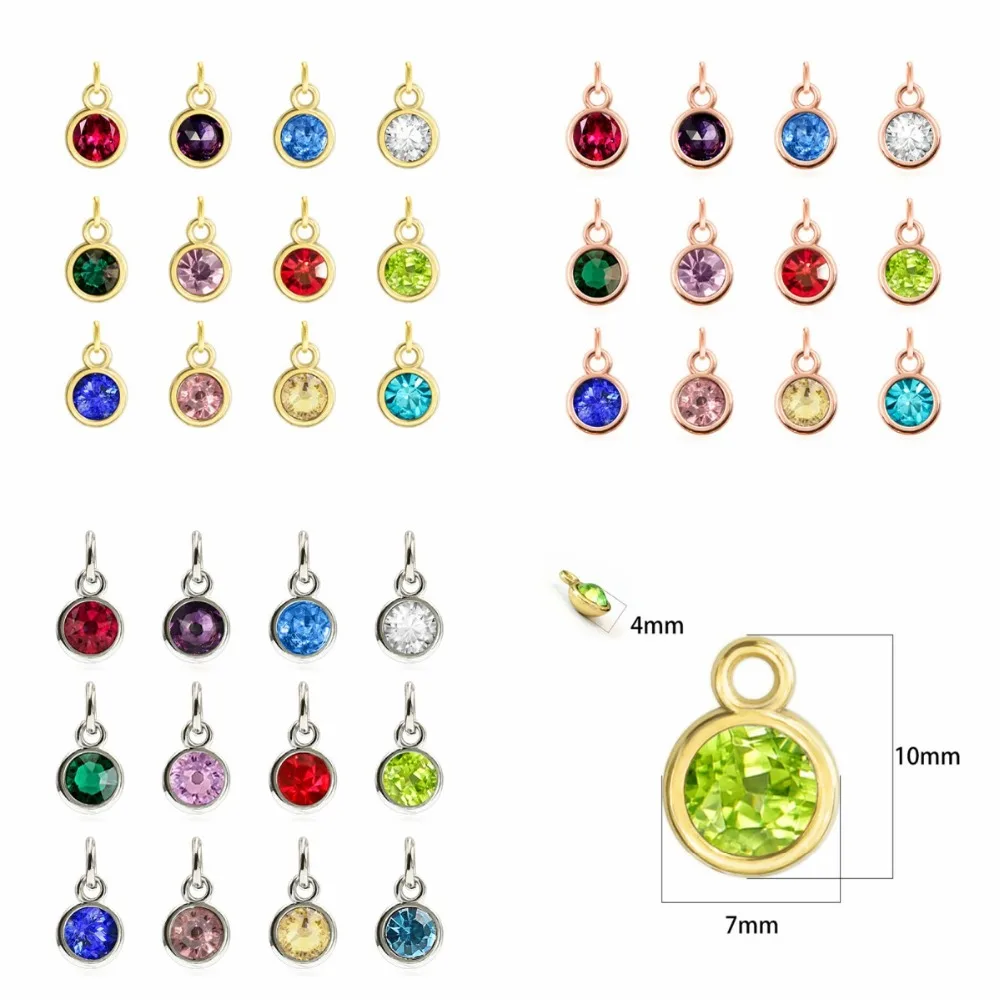 

3 Colors 12pcs/Lot Colorful Crystal Birthstone Charms Hang Pendant Charms With Open Circle Fit For Necklace Women Jewelry