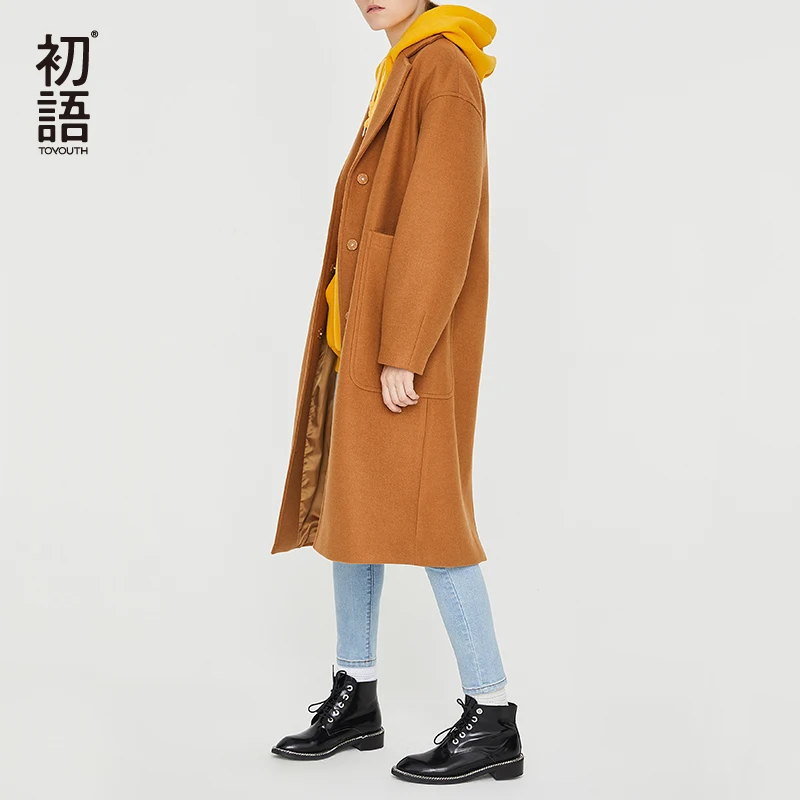 Kopen Toyouth Wollen Winter Vrouwen Jassen Dikke Warme Casual Lange Jas Abrigo Mujer Zakken Nieuwe Overjas Wol Dames Elegante Jas