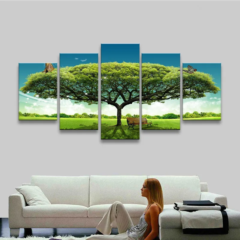 5 pieces high-definition print Big tree canvas oil painting poster and wall art living room picture PL5-194 (6) - 