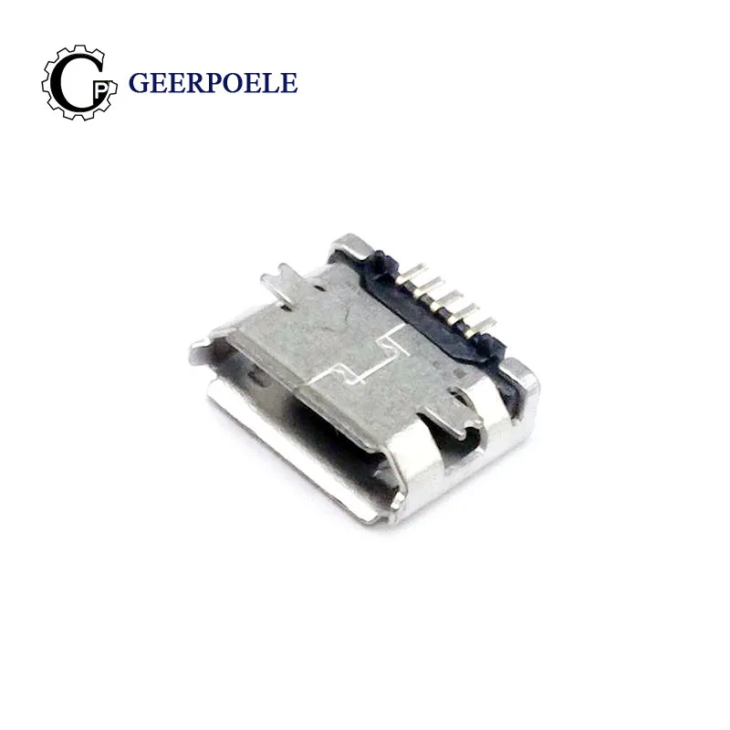 

50 pcs/lot Warp Edge SMT 5 Pin Type B Micro USB Female Flat Port Jack Tail Sockect For Samsung Lenovo Huawei ZTE ect