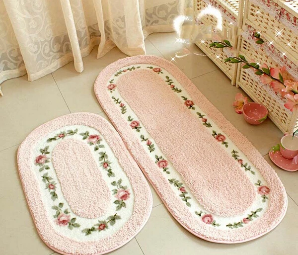 Winlife Рождество Овальный розовый ковер гостиной коврик для спальни Area ковровое покрытие ковер спальни 2 шт