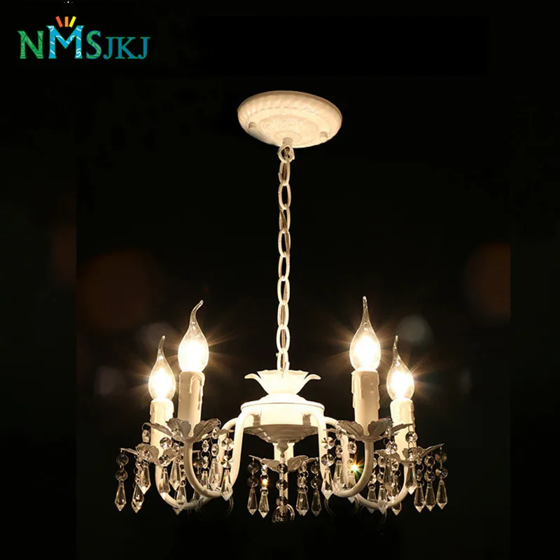 

White Iron Crystal Chandelier Modern Lighting Fixture for Girls Rooms Bedroom Dining Rooms Kitchen Island Foyer LED