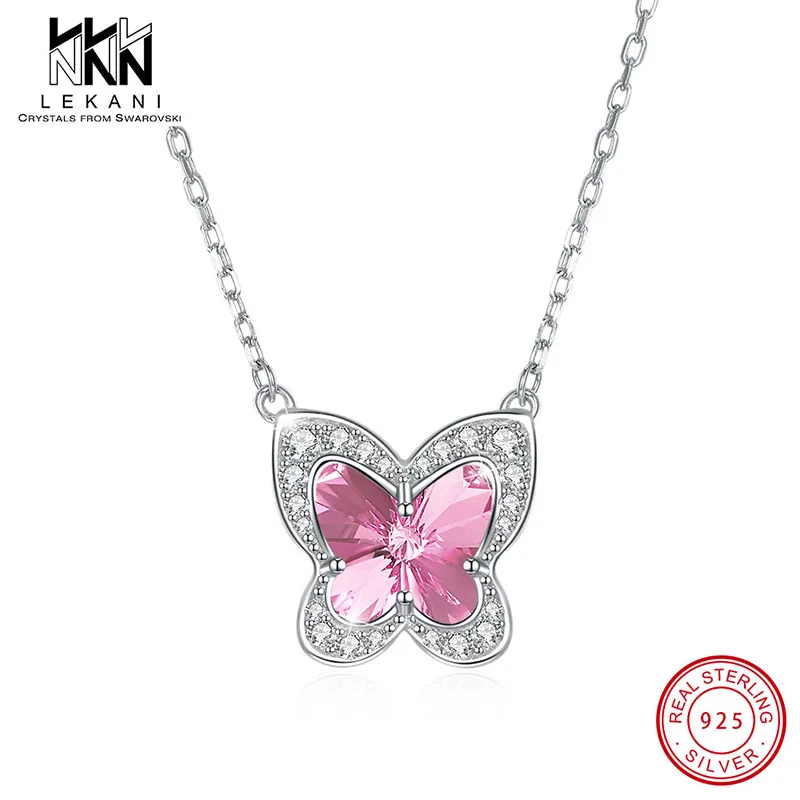 Cute Butterfly Crystal From Swarovski Pendant Necklace For Women Romantic Rhinestone With 925 Sterling Chain Fine Party Jewlery | Украшения