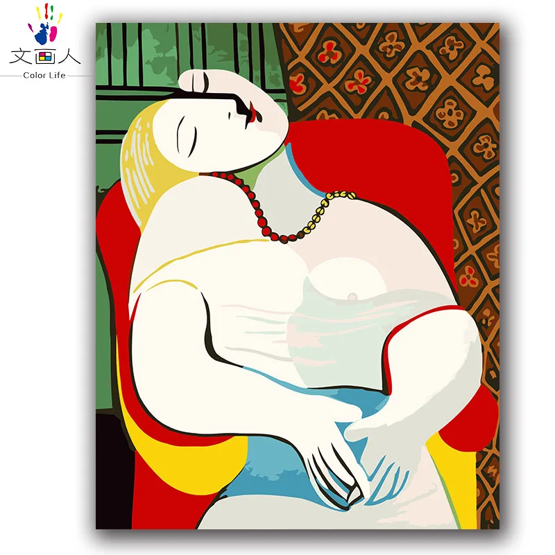 Picasso Woman holding book абстрактная картина по номерам с наборами на холсте Рисование Раскраска по номерам для декора спальни - Цвет: 6074