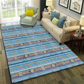 

Mediterranean Blue Art Carpet For Living Room Bedroom Anti-slip Floor Mat Geometric Fashion Kitchen Carpet Area Rugs