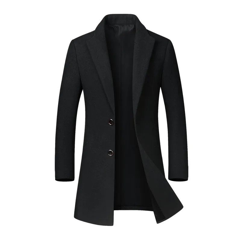 Мужское шерстяное пальто, осенне-зимнее повседневное приталенное шерстяное пальто, верхняя одежда, однобортное пальто на пуговицах, длинное пальто-Тренч, пальто из смешанных материалов, 4XL - Цвет: 1801 black