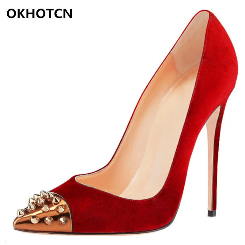 

Fashion Name Brand Designers Women High Heels Pumps Shoes Elegant Pointed Toe Slip On Party Event Gladiators Studded toe Shoes