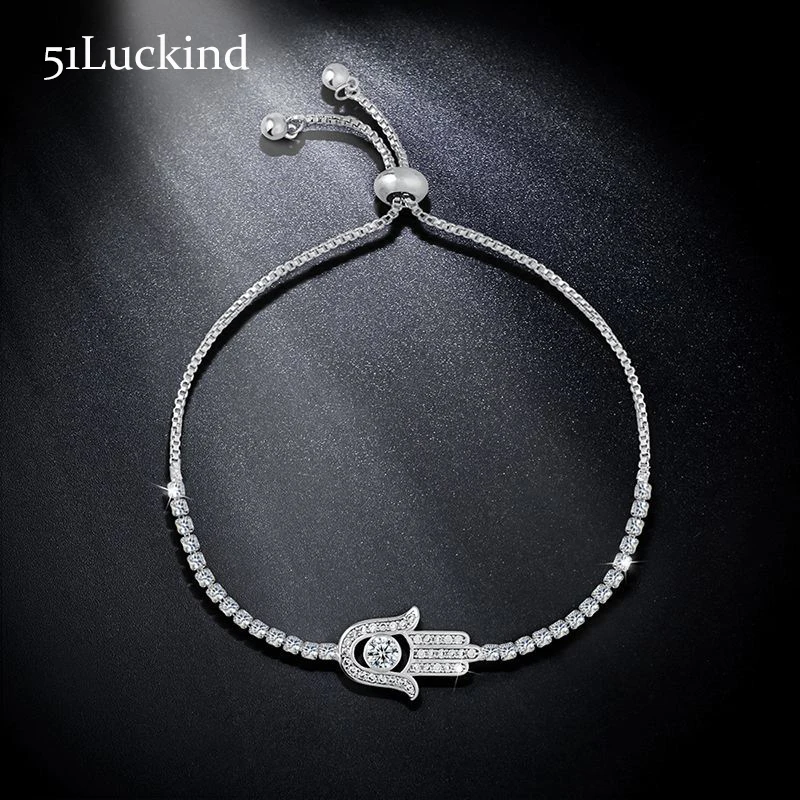 

New Arrival Silver Color Luxury Crystal Bracelet Charm Hand Of Fatima Adjustable Tennis Braclet For Women Wedding Party Jewelry