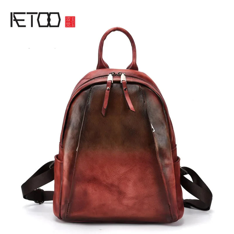 

AETOO Vintage hand-brushed female bag tree high leather portable practical backpack personality shoulder bag first layer leather