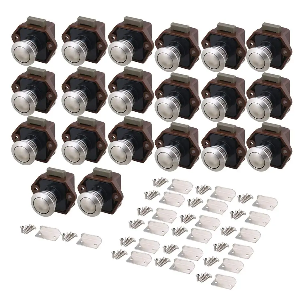 

20mm Opening Hole Push Button Keyless Lock Latch Cupboard Caravan Lock Drawer Door Thickness 15-27mm Set of 20