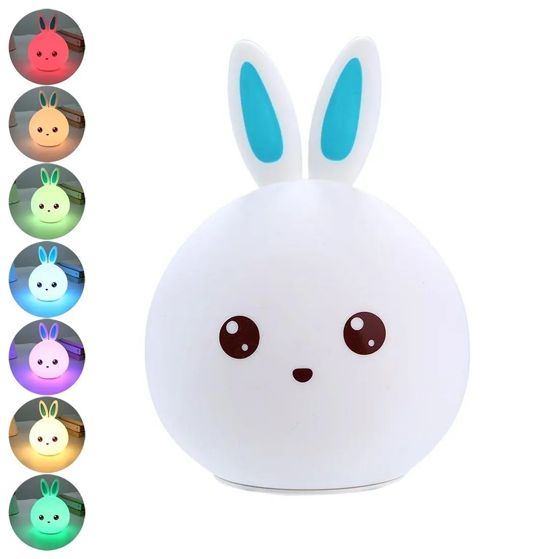 

LED Silicone Rabbit Night Light Cute Soft Multicolor Touch Sensor Tap Control Baby USB Rechargeable Nursery Lamp Kid Bedside Toy