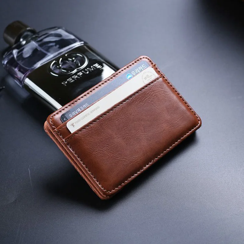 Hot Sale Men's leather Magic Wallets Portable Money Clips With Credit Card Slot Cash Holder Purse For Man Brown Coffee 4