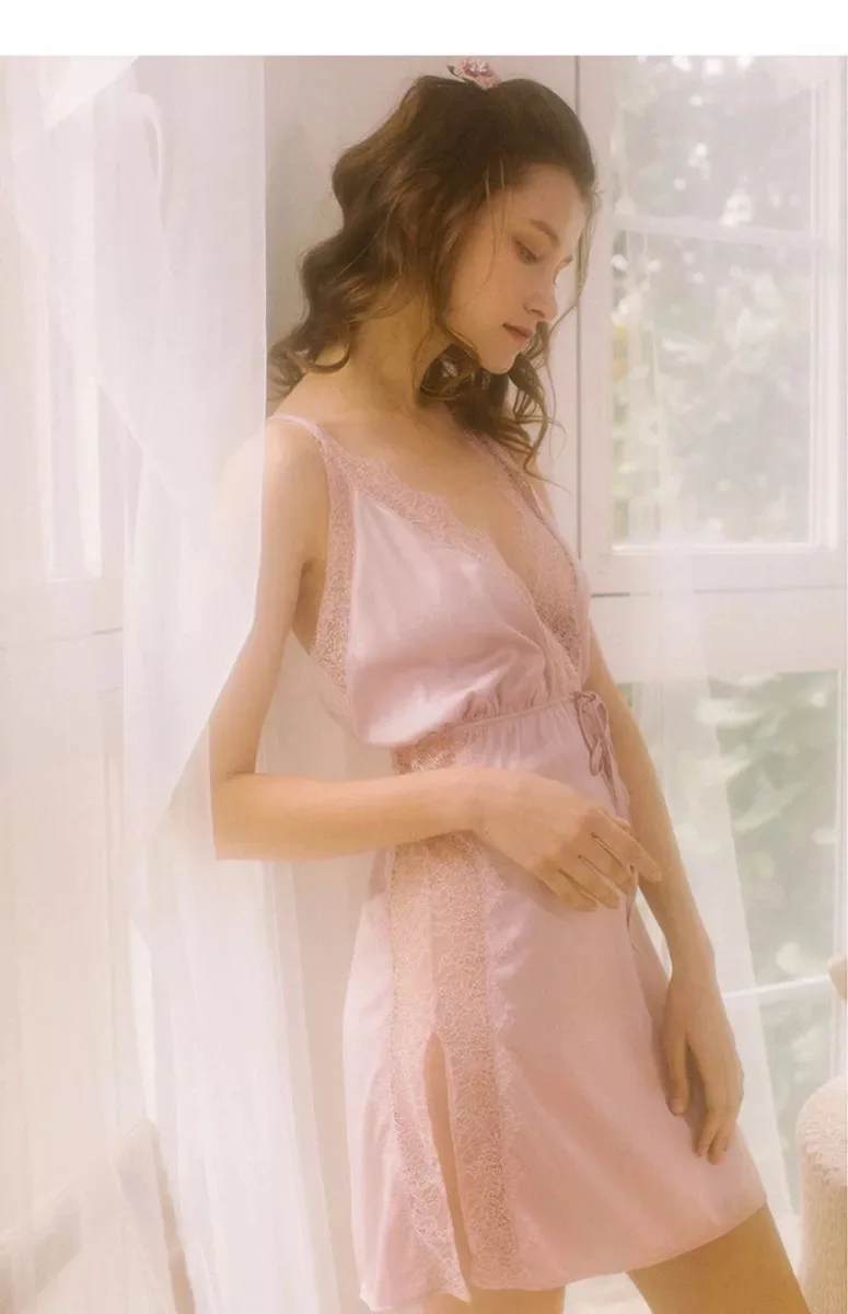2019 летняя новая Женская Сексуальная атласная ночная рубашка с перекрестным рисунком, сексуальная ночная рубашка, открытая сексуальная