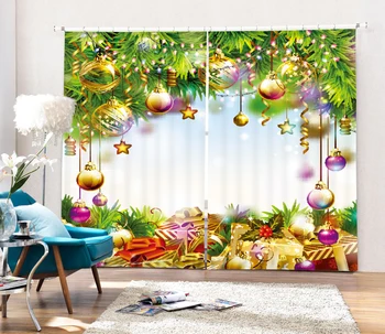 

Cartoon Style Christmas Gifts 3D Painting Blackout Curtains Office Bedding Room Living Room Sunshade Window Custom-made Size