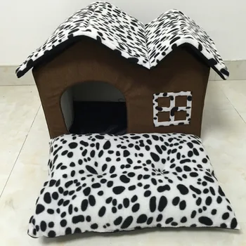 

2017 New Pet House Pet Supply Double Top Zipper Dot Warm Dogs Kennel Cat Dog House Folding Pet Beds Folding Dog Bed Warm Soft
