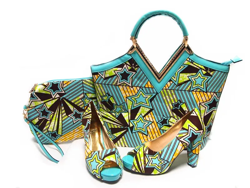 

HNY08 African Wax Shoes with Matching bags For party/Shoes And Bags to match high quality Wax Fabric matching shoe and bag