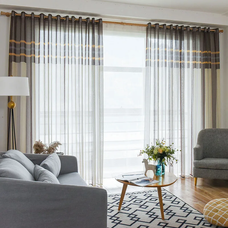 Скандинавские минималистичные полосатые занавески для окна, кухни, тюля, современные занавески для гостиной, тюлевые прозрачные ткани Rideaux Cortinas wp156-40