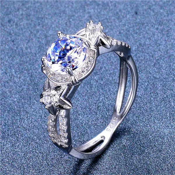 Gemmart Silver Color Rainbow Stone Jewelry Vintage Women sterling silver engagement ring 