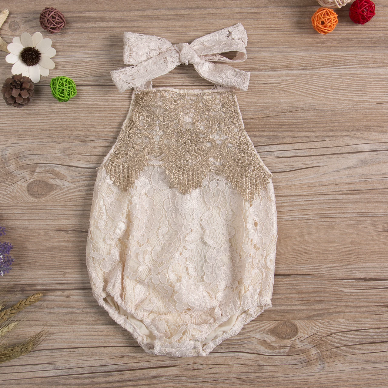 Комбинезон для новорожденных без рукавов с открытой спиной и кружевом|sleeveless