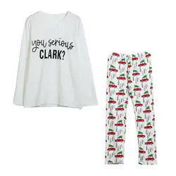 Для женщин футболка с длинными рукавами письмо Топы Корректирующие + брюки для девочек Рождественский комплект мягкий хлопок семейная