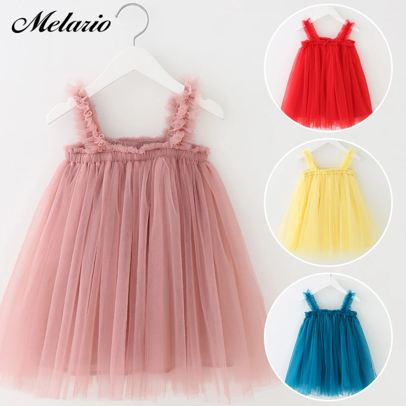 Melario платье для девочек летний сетчатый Слинг Одежда для девочек одноцветное платье принцессы юбка-пачка для малышей платья Платье для маленьких девочек Жилет для девочек