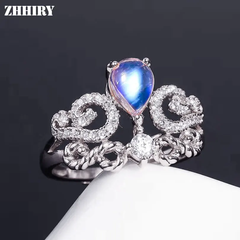 ZHHIRY Real Natural Moonstone Ring Solid 925 Sterling Silver For Woman Genuine Gemstone Rings Girl Fine Jewelry