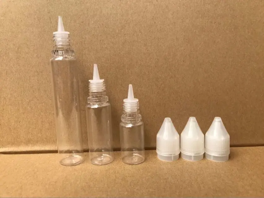 

10pcs 10ml/30ml/50ml/60ml/100ml/120ml Plastic PET Water Liquid E Juice Dropper Eye Clear Bottle Pointed Tip Caps Vape Containers