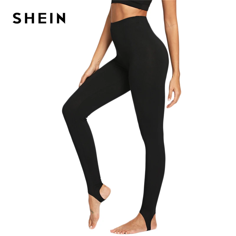 SHEIN Стильные Спортивные Леггинсы Однотонные Черные Леггинсы|Легинсы| |