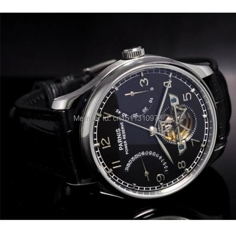 parnis black dial power reserve ST movement date automatic mens watch 20AU | Наручные часы