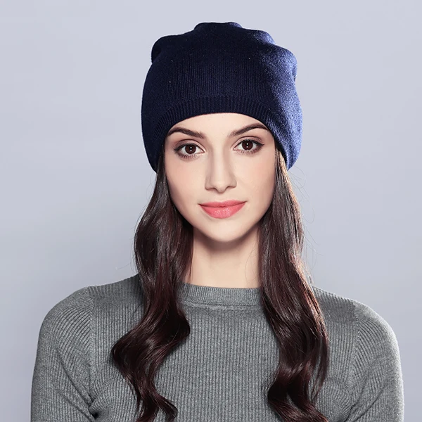 Зимние шерстяные женские осенние модные брендовые новые теплые двухслойные меховая женская шапка со стразами шапки# MZ706 - Цвет: Navy Blue