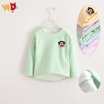 

AD Thermal Fleece Baby Boys Girls Sweatshirt Embroidered Monkey Thickening Boys Basic Tops Winter Autumn Children Clothes