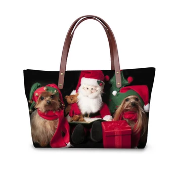

Wholesale Women Xmas Totes Cross Body Bag Animal Yorkshire Dog Printed Handbags for Female Big Shoulder Travel Bags