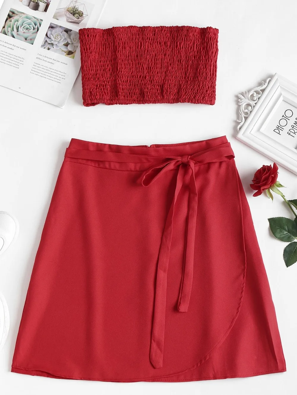 2018 Smocked Tube Top and Skirt Matching Set Summer Strapless Top with