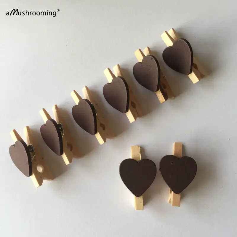 

x25 Brown Heart Mini Pegs Wedding Decoration Mini Wooden Love Heart Clips 3cm Peach Heart Decoration Clothespins Party Supplies