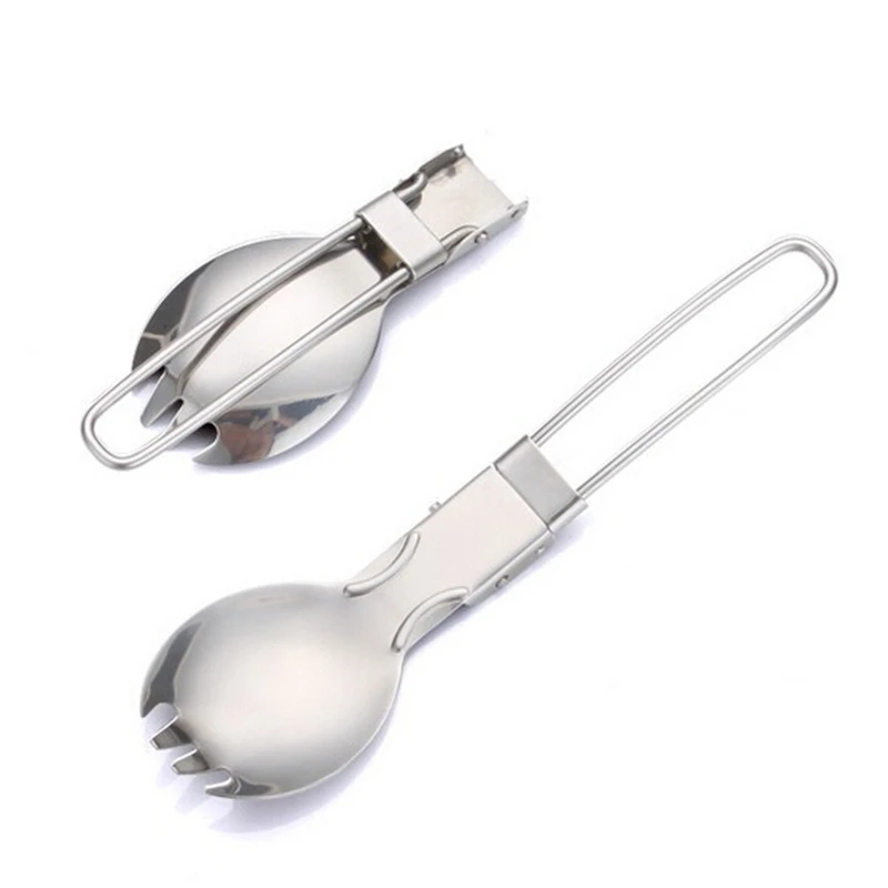 

1PC Outdoor Foldable Food Spoon Stainless Steel Spoon Spork Fork Camping Hiking Traveller Cook Dinner Spoon Fork