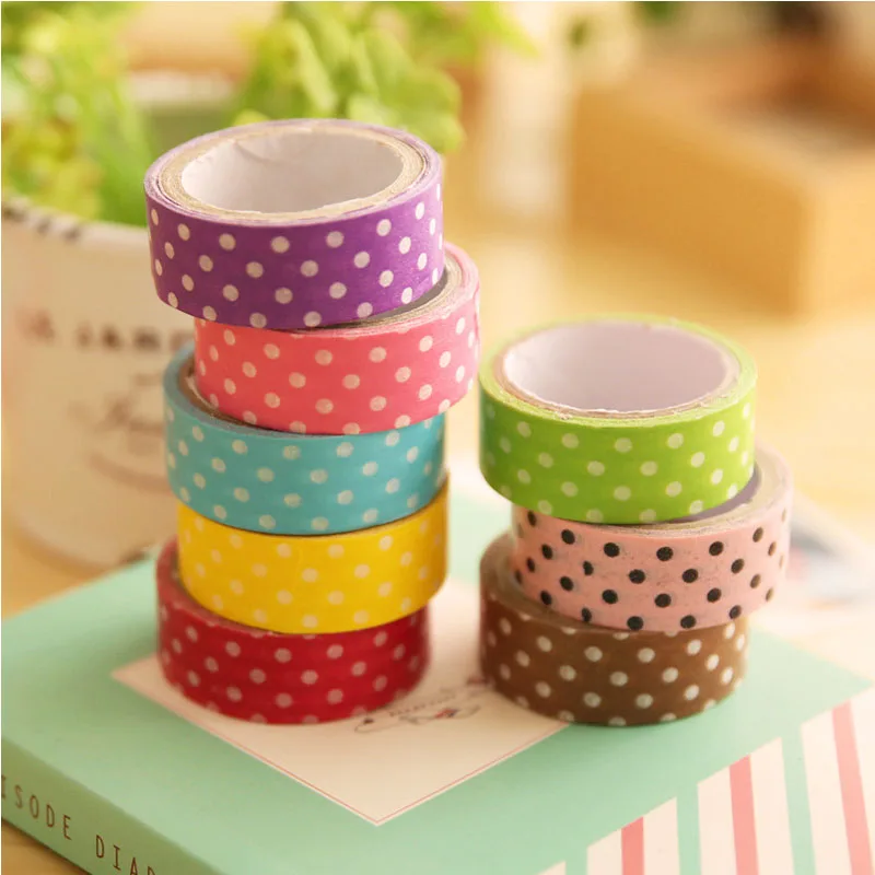 

6 pcs/lot Kawaii Dot paper Decorative tape Candy color Adhesive Tape Scrapbooking Stickers escolar shcool supplies pepalaria