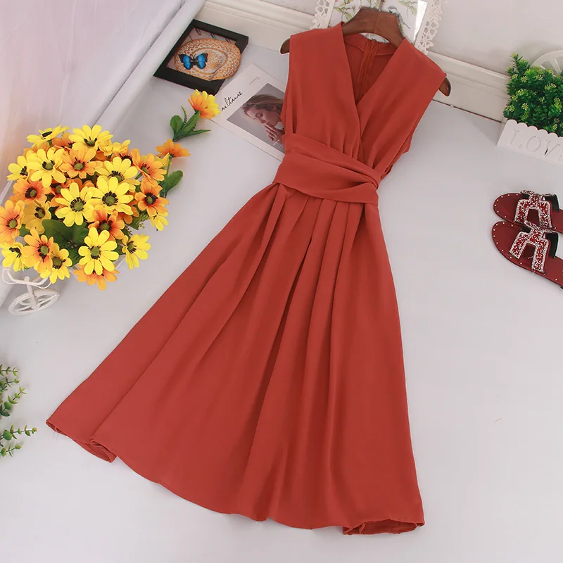 Woherb Ladies Mid-long Dress Women Casual Tank Robe Summer Elegant Party Dresses Bandage Slim Waist Vestidos De Fiesta 22615